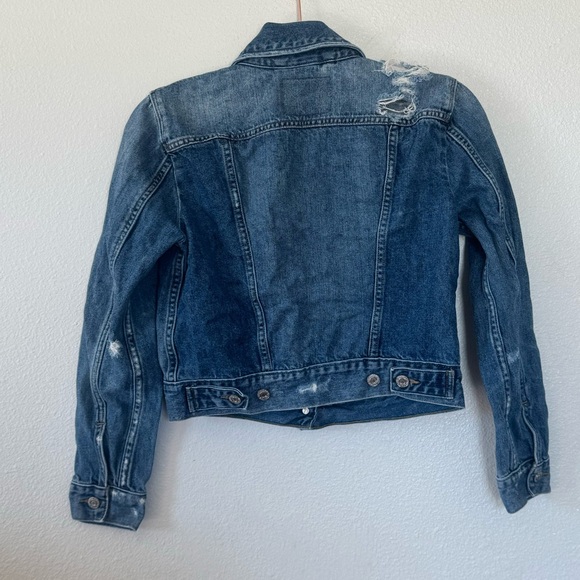 Levis Distressed Crop Denim Jacket Destructed Cotton Trucker Red Tab S - Picture 3 of 8